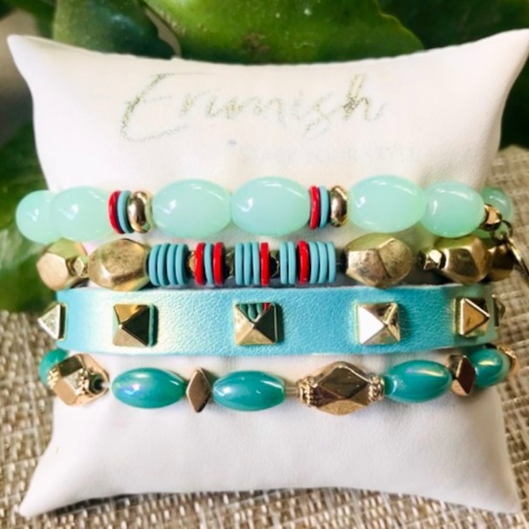 Erimish Jewelry - ERIMISH BRACELETS ⭐️ New SEA-MIST GOLD PYRAMID STUDDED LEATHER 4 PC STACK NWT